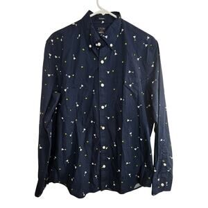J. Crew Factory Dress Shirt Button Down Martini Print Flex Washed Men M Classic